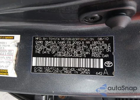2010 Toyota Corolla Le from USA, damaged, VIN JTDBU4EE6AJ080215